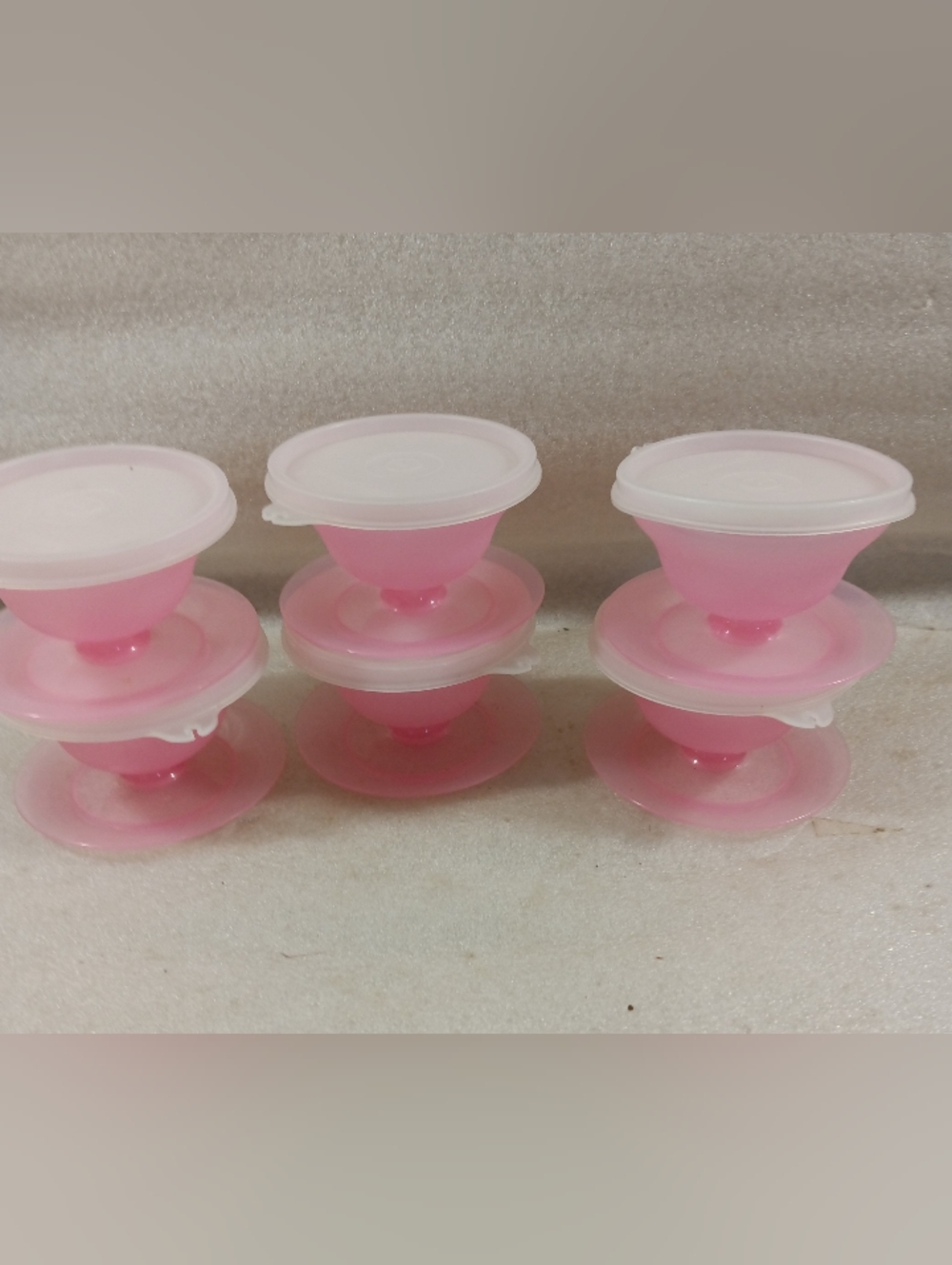 Vintage Tupperware Dessert Pudding Cups #754-35 Lot Of 6 Pink Pastel W Lids